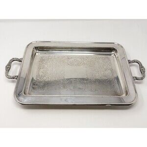 Vintage Leonard Silverplate Serving Tray Ornate Barware Handles